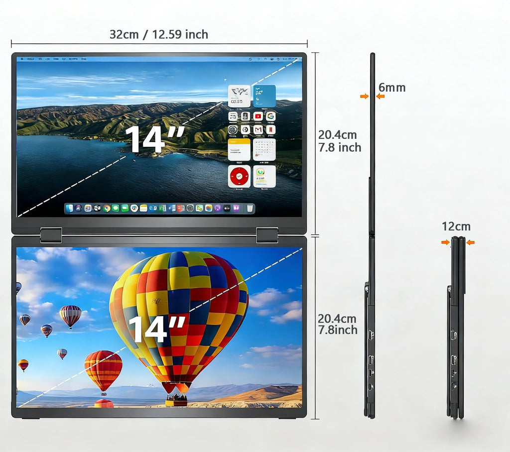 Wander Desk Stacked Dual Screen Monitor — 14" Portable Vertical Display