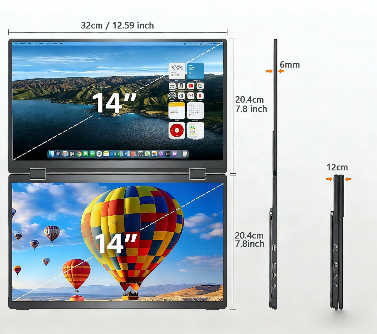 Wander Desk Stacked Dual Screen Monitor — 14" Portable Vertical Display