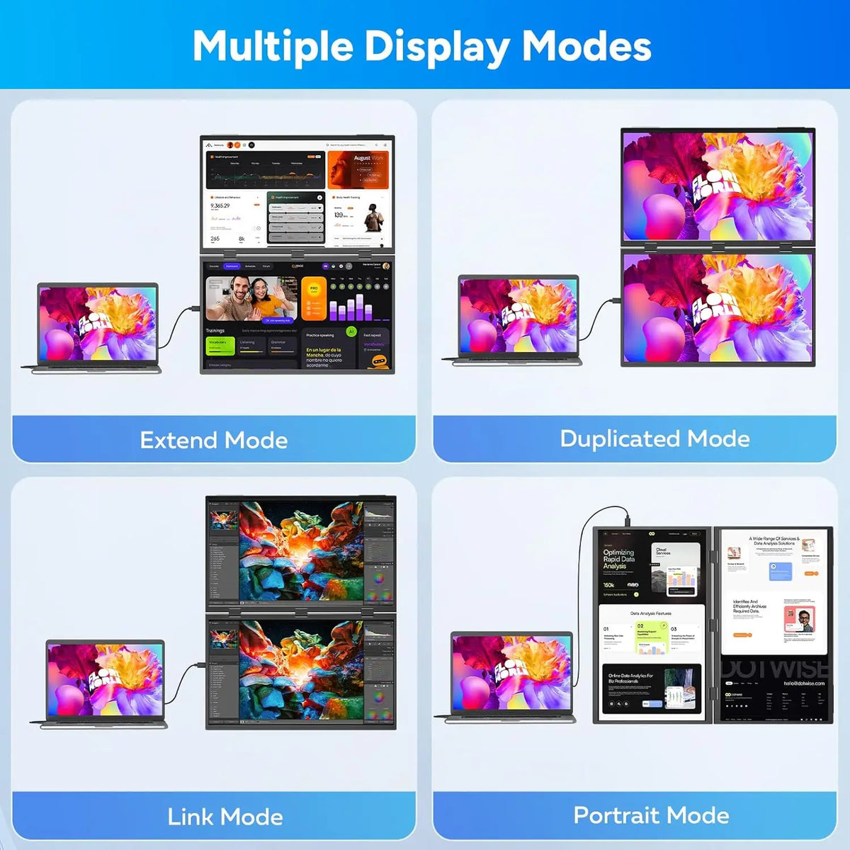Wander Desk Wide Dual Screen Monitor — 18.5" Portable Foldable Display