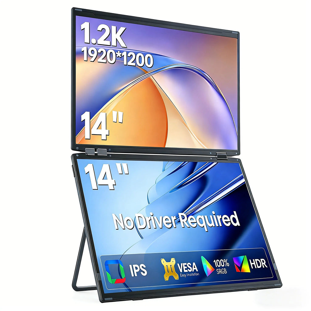 Wander Desk Stacked Dual Screen Monitor — 14" Portable Vertical Display