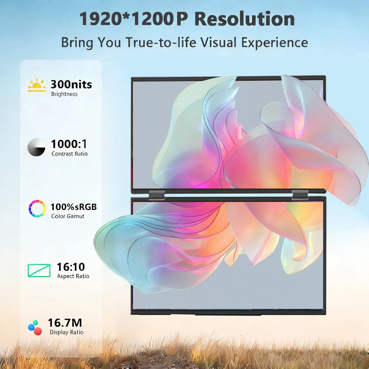 Wander Desk Stacked Dual Screen Monitor — 14" Portable Vertical Display
