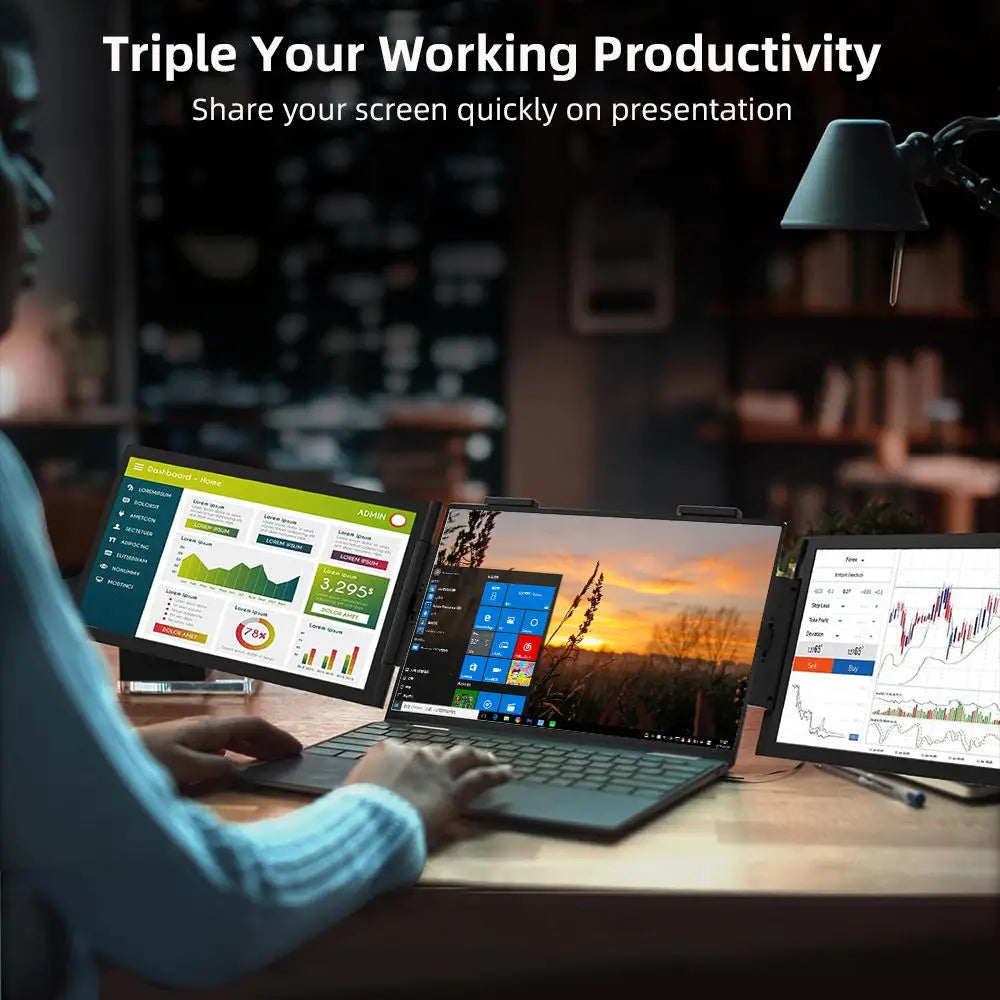 Wander Desk Triple Screen Monitor — 14" Portable Triple Display for Laptops